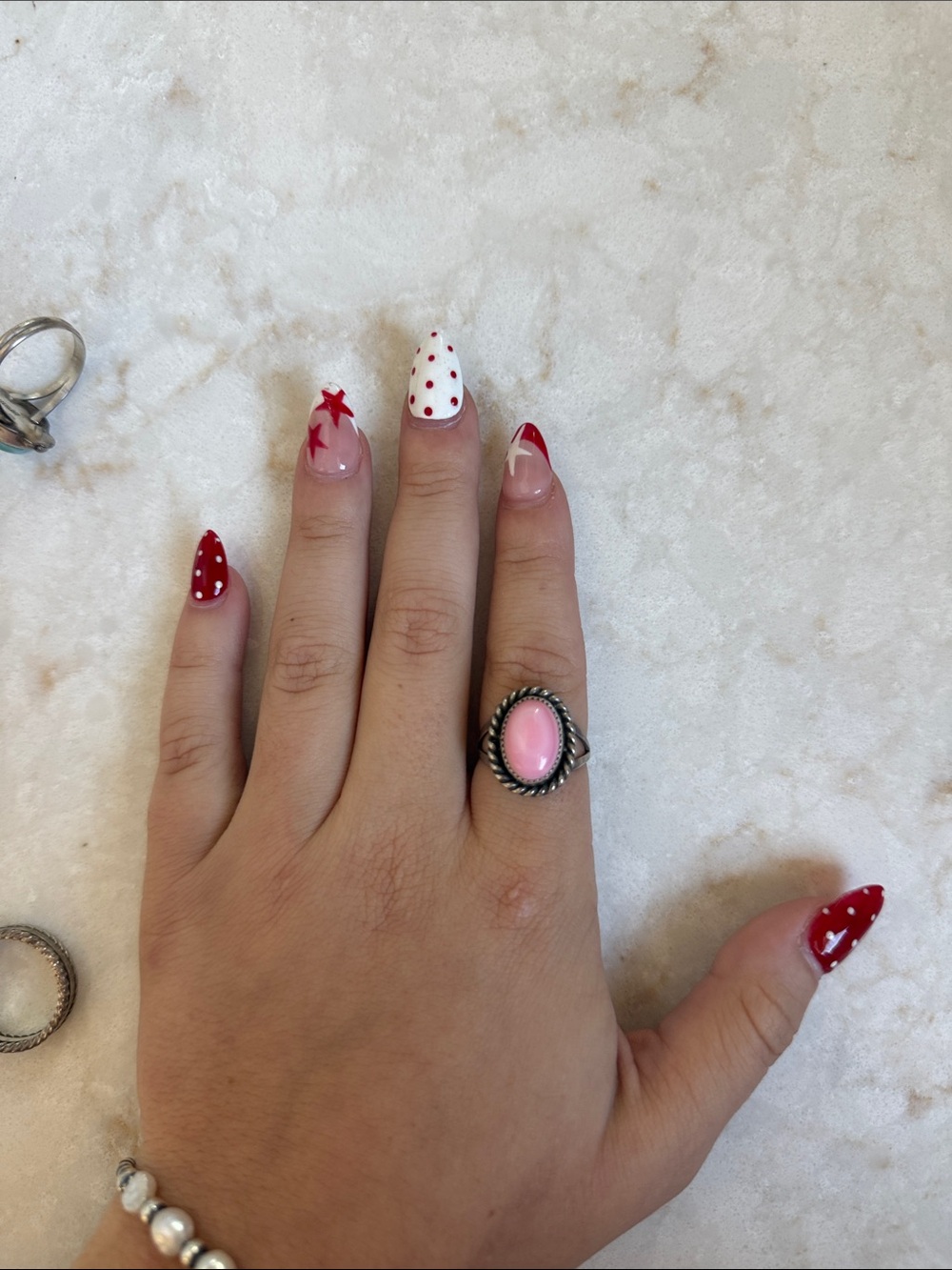 Pink Stone Silver-Tone Oval Ring - Women Jewelry